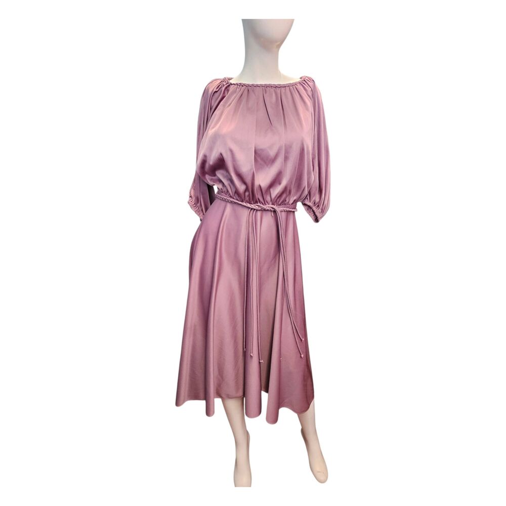 Vintage 70's Handmade Silky Purple Flair Dress Womens Medium